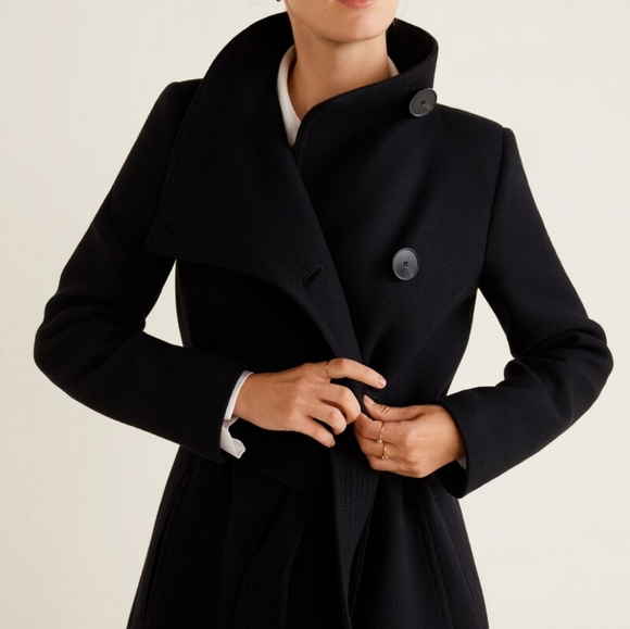 Mango Jackets & Blazers - Mango black belted wool coat